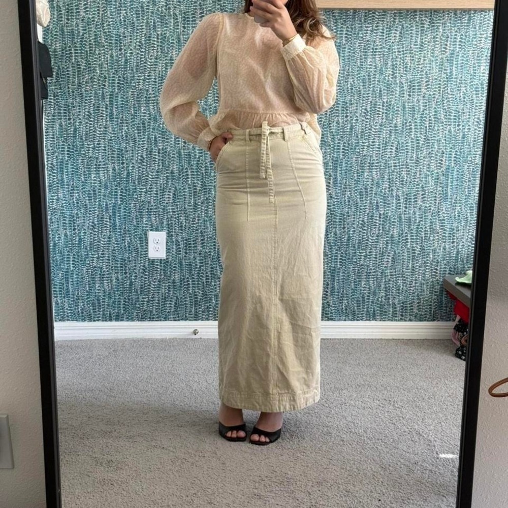 Free People Tan Denim Cargo Maxi Skirt